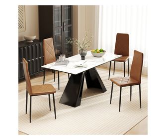 Set de 4 scaune de sufragerie cu spatar inalt, 41x50x97cm, maro