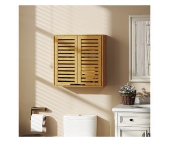 Dulap de Baie cu Raft Intern Reglabil și Uși Tip Lamă, din Bambus, 60x20x60 cm, Culoare Lemn