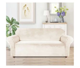 Husa universala pentru canapea standard cu 3 locuri, imitatie catifea, culoare BEJ