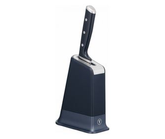 Μαχαίρι κουζίνας Tefal K297S244, 20 cm, Ανοξείδωτο ατσάλι, Βάση με ενσωματωμένο ξύστρα, Προστατευτικό δακτύλων, Μαύρο