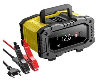 FOXSUR 12V/24V 10A digitális autós egyenirányító LED kijelzővel, 6Ah-200Ah akkumulátortöltéssel, impulzusjavító funkcióval, telj