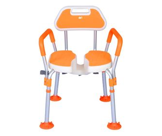 Scaun de baie/dus din aluminiu, Linomag®, Reglabil pe inaltime, Ventuze de prindere, Portocaliu