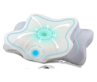 Linomag® ortopédiai nyaki alvópárna, memóriahab, mosható huzat, nyak-, váll- és kartámasz, fehér/világosszürke, 62 x 38 x 9-13 c