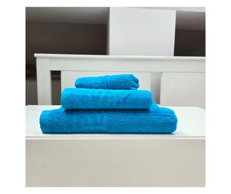 Комплект 3 хавлиени кърпи за баня Greek Border Jacquard Plush Luxury - 100% памук, 500 гр/кв.м, тюркоаз