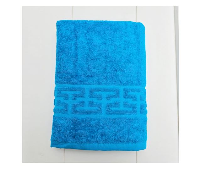 3 darabos fürdőlepedő szett görög szegéllyel, jacquard plüss luxus - 100% pamut, 500g/nm, türkiz