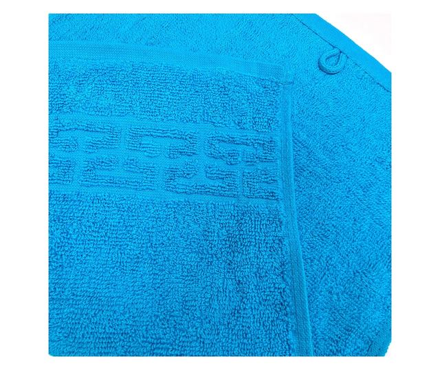 3 darabos fürdőlepedő szett görög szegéllyel, jacquard plüss luxus - 100% pamut, 500g/nm, türkiz