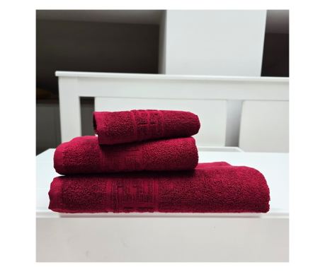 Комплект от 3 хавлиени кърпи за баня Greek Border Jacquard Plush Luxury - 100% памук, 500 гр./кв.м, бордо