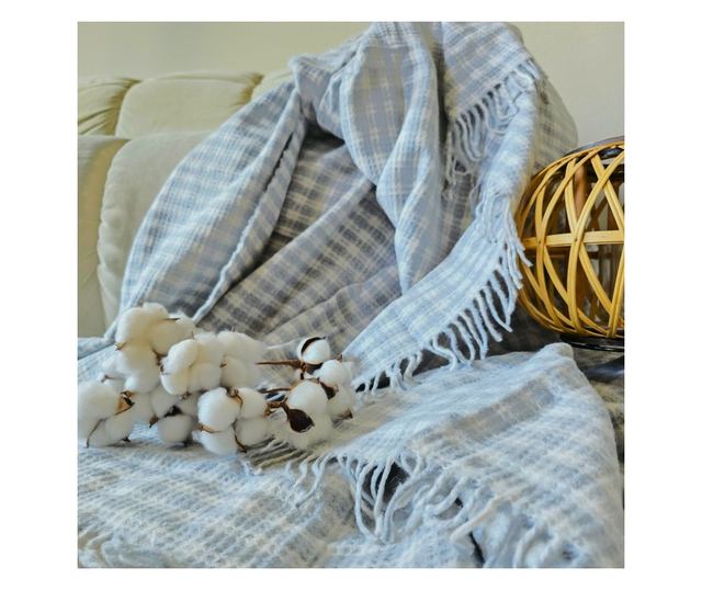 Patura Kotonia Home - Takaró kétszemélyes ágyra, mérete 180x230 cm, kék, bojtokkal