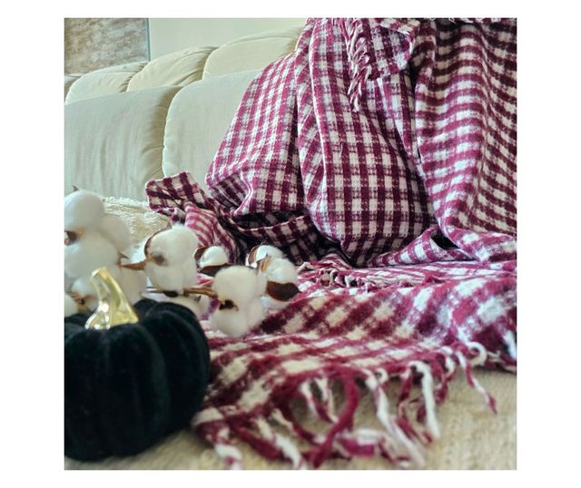 Patura Kotonia Home - Takaró kétszemélyes ágyra, mérete 180x230 cm, bordó bojtosokkal