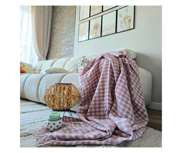 Patura Kotonia Home - Takaró kétszemélyes ágyra, 180x230 cm méretű, púderrózsaszín bojtosokkal