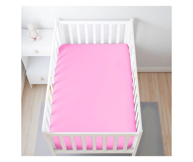 Kotonia Home Bebe gumis lepedő - ranforce, 100% pamut, matrac mérete 60x120+15 cm, rózsaszín