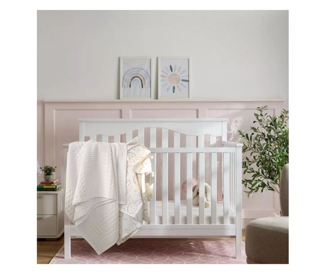 Kotonia Home Bebe 2 részes bölcső szett - fehér gofri takaró és ranforce ágynemű - 120x150 cm, nyuszis dekorációval