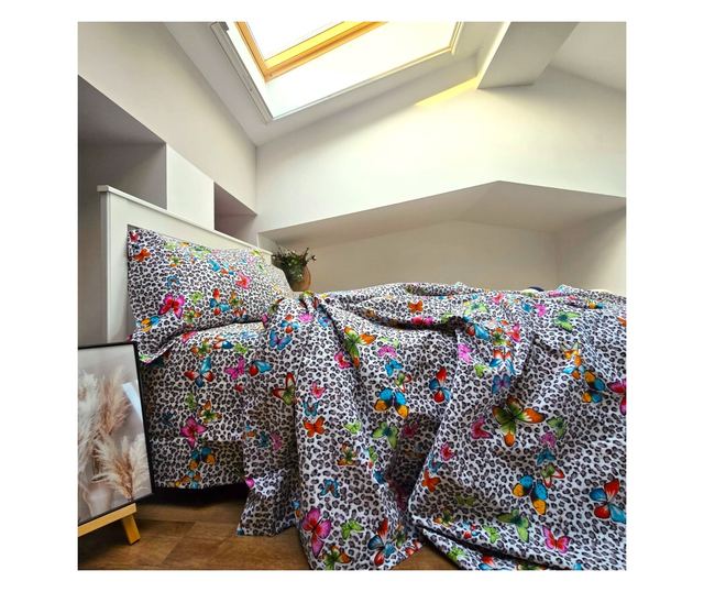 4 részes ágynemű, 2 személyes, klasszikus sima szövet, 100% pamut, pillangó dekoráció - 12