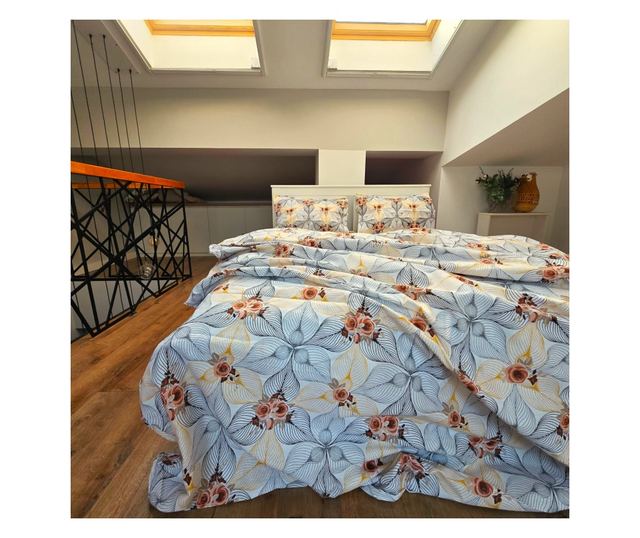 4 részes ágynemű, 2 személyes, klasszikus sima szövet, 100% pamut, virágmintás - 14