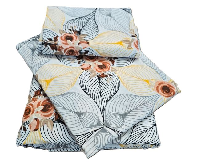 4 részes ágynemű, 2 személyes, klasszikus sima szövet, 100% pamut, virágmintás - 14