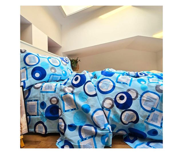 4 részes ágynemű, 2 személyes, klasszikus sima szövésű, 100% pamut, geometrikus mintázatú- 20