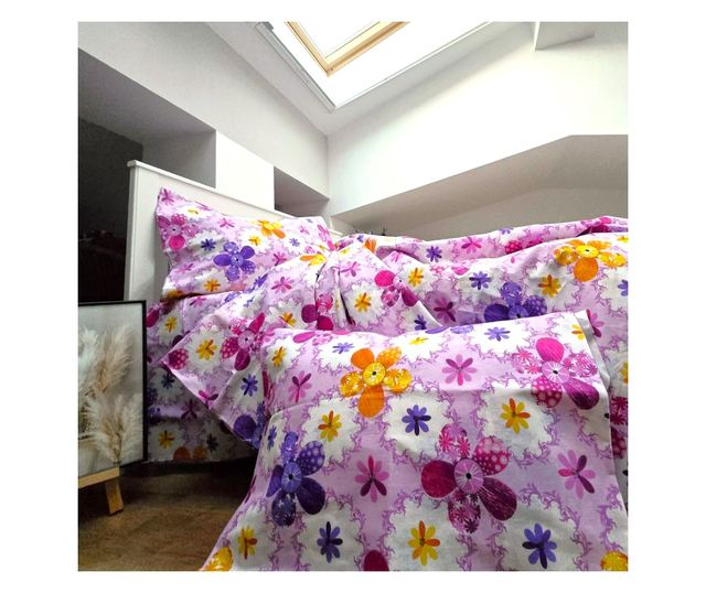 4 részes ágynemű, 2 személyes, klasszikus sima szövet, 100% pamut, virágmintás - 21