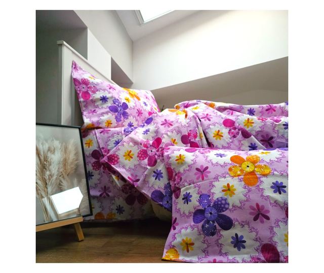 4 részes ágynemű, 2 személyes, klasszikus sima szövet, 100% pamut, virágmintás - 21