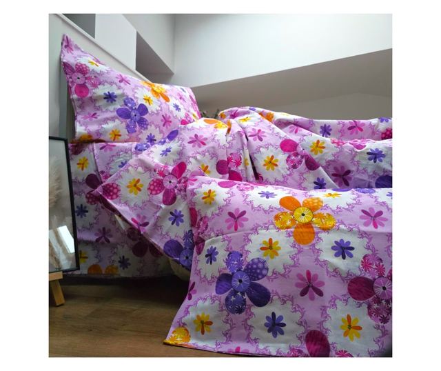 4 részes ágynemű, 2 személyes, klasszikus sima szövet, 100% pamut, virágmintás - 21