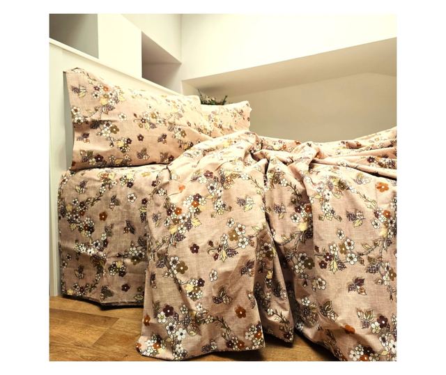 4 részes ágynemű garnitúra, 2 személyes, klasszikus sima szövet, 100% pamut, virágos dekor - 24