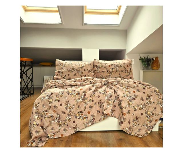 4 részes ágynemű garnitúra, 2 személyes, klasszikus sima szövet, 100% pamut, virágos dekor - 24