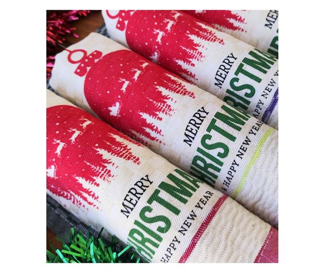 2 darabos konyharuha szett, Kotonia Home, elefántcsont/piros/zöld, 40x40cm