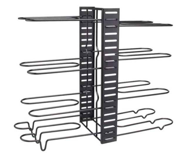 Állítható fém rendszerező edényekhez, serpenyőkhöz, vágódeszkákhoz, 48 x 38 cm, fekete