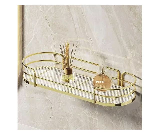 Pufo Luxury Arany Polc Fürdőszobába és Konyhába - Szervező Pultra vagy Falra, 30,5 x 14,5 cm, Arany