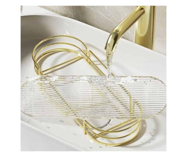 Pufo Luxury Arany Polc Fürdőszobába és Konyhába - Szervező Pultra vagy Falra, 30,5 x 14,5 cm, Arany