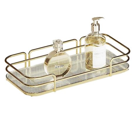 Метален рафт Pufo Luxury за баня и кухня - Органайзер за плот или стена, 31 x 14 см, златен