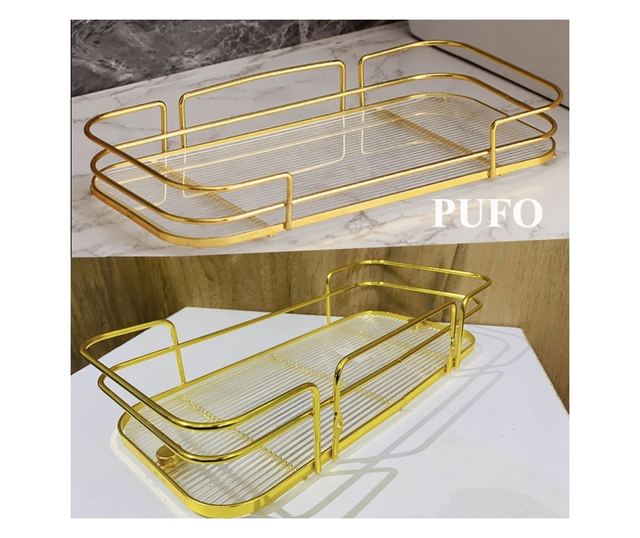 Pufo Luxury Arany Polc Fürdőszobába és Konyhába - Szervező Tartó Pultra vagy Falra, 31 x 14 cm, Arany