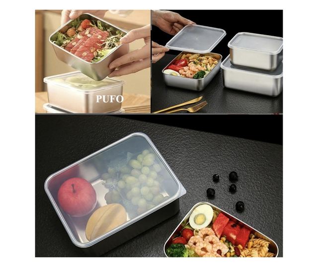 Pufo Chef rozsdamentes acél gastronorm edény fedővel élelmiszertároláshoz, ideális cateringhez, éttermekhez, gyorséttermekhez, 3