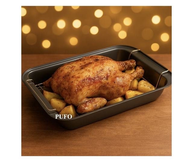 Pufo Sütőforma Levehető Rácsozattal - Ideális Sült Húsokhoz, Csirkéhez, Sült Zöldségekhez és Egészséges Otthoni Főzéshez, 37,5 x