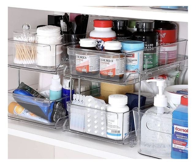 Többfunkciós tároló 2 szinttel, 32 x 18,5 x 23 cm, 9L – Tárolódoboz gyors hozzáféréssel otthonra és irodába