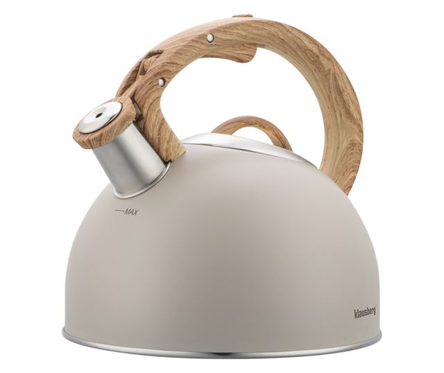 Klausberg KB 7913 sípoló vízforraló, 2,5 l, fahatású fogantyú, indukciós, bézs