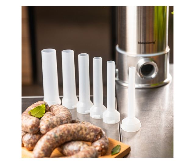 Klausberg KB 7927 kolbásztöltő gép, 5 kg, kézi, 14-35 mm, 6 tölcsér, rozsdamentes acél