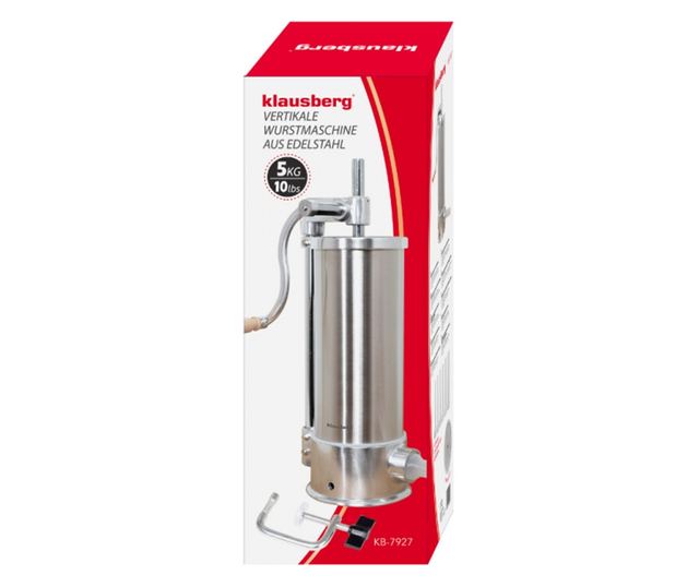 Klausberg KB 7927 kolbásztöltő gép, 5 kg, kézi, 14-35 mm, 6 tölcsér, rozsdamentes acél