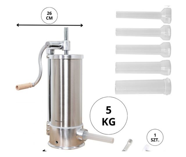 Klausberg KB 7927 kolbásztöltő gép, 5 kg, kézi, 14-35 mm, 6 tölcsér, rozsdamentes acél