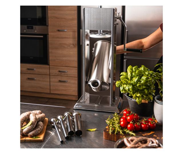 Klausberg KB 7930 Kolbásztöltő, 5kg, Manuális, 4 Rozsdamentes Acél Tölcsér, Légtelenítő Szelep, Kivehető Henger