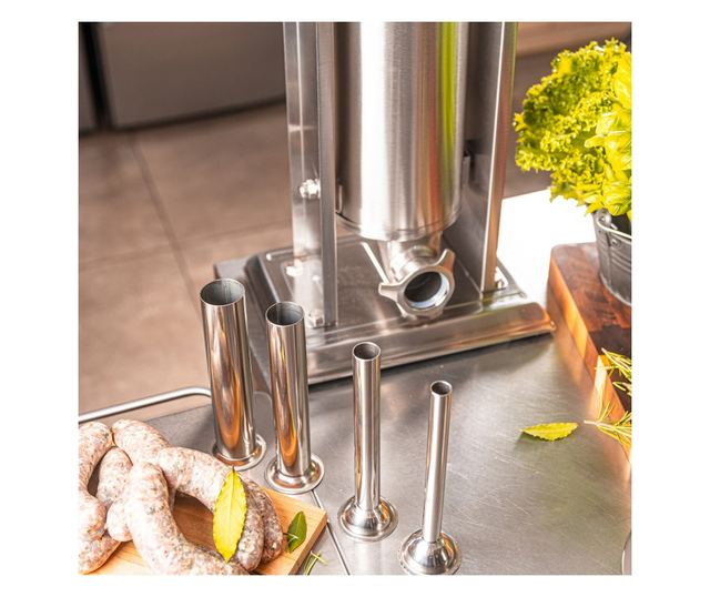 Klausberg KB 7930 Kolbásztöltő, 5kg, Manuális, 4 Rozsdamentes Acél Tölcsér, Légtelenítő Szelep, Kivehető Henger