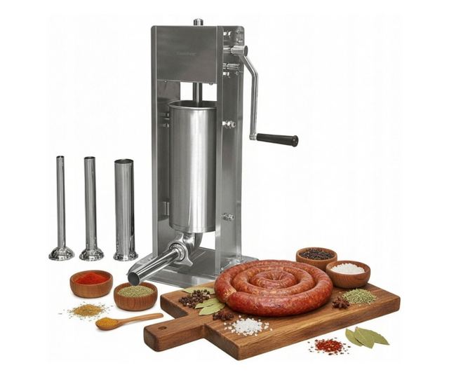 Klausberg KB 7930 Kolbásztöltő, 5kg, Manuális, 4 Rozsdamentes Acél Tölcsér, Légtelenítő Szelep, Kivehető Henger