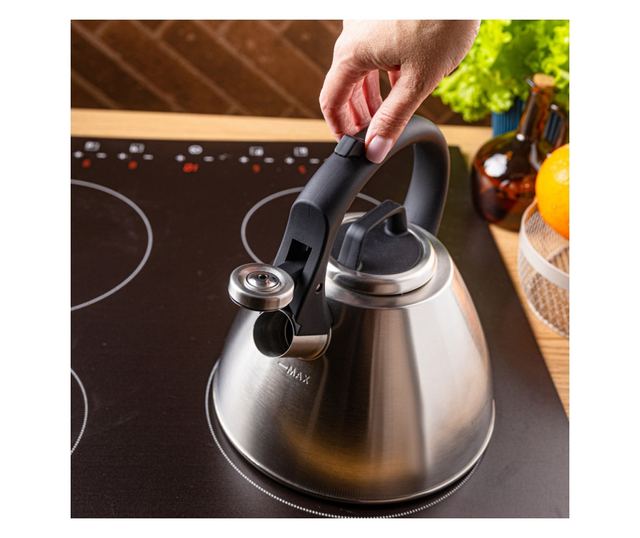 Klausberg KB 7951 fütyülős vízforraló, 2,5 l, rozsdamentes acél, hőszigetelt fogantyú, indukciós, matt rozsdamentes acél
