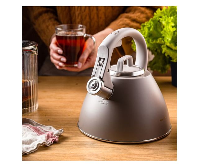 Klausberg KB 7953 fütyülős vízforraló, 2,5 l, rozsdamentes acél, hőszigetelt fogantyú, indukciós, bézs