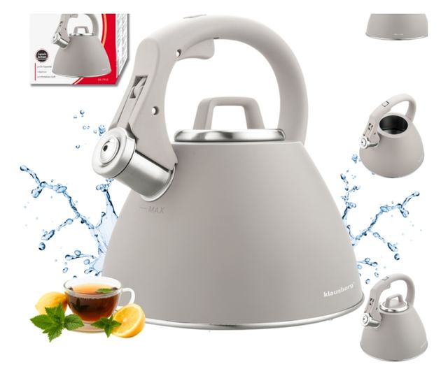 Klausberg KB 7953 fütyülős vízforraló, 2,5 l, rozsdamentes acél, hőszigetelt fogantyú, indukciós, bézs