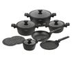 Klausberg KB 7966 Edény- és Serpenyőkészlet, 12 Részes, Öntöttvas, Tapadásmentes Márvány Bevonat, Indukciós, Fekete