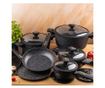 Klausberg KB 7966 Edény- és Serpenyőkészlet, 12 Részes, Öntöttvas, Tapadásmentes Márvány Bevonat, Indukciós, Fekete
