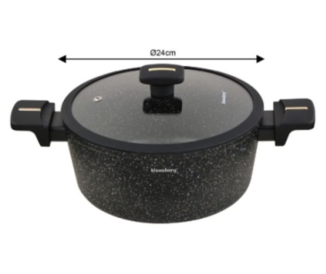 Klausberg KB 7966 Edény- és Serpenyőkészlet, 12 Részes, Öntöttvas, Tapadásmentes Márvány Bevonat, Indukciós, Fekete