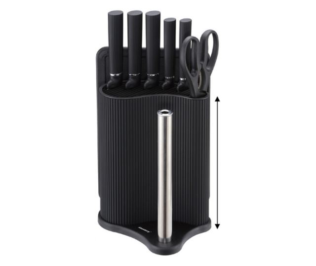Klausberg KB 7977 késkészlet, 8 darabos, rozsdamentes acél, állvány, papírtörlő tartó, fekete