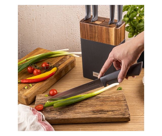 Klausberg KB 7979 késkészlet, 6 darabos, rozsdamentes acél, állvány, grafit/barna