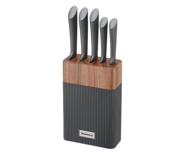 Klausberg KB 7979 késkészlet, 6 darabos, rozsdamentes acél, állvány, grafit/barna